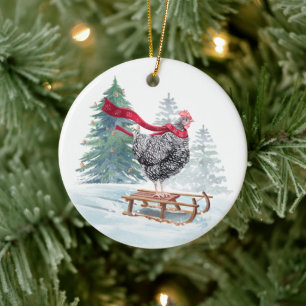 Ornamento De Cerâmica Engraçado Chicken Ornament de Árvore de Natal Sled