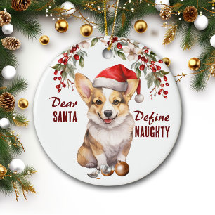 Ornamento De Cerâmica Engraçado Corgi Puppy Define Natal Malvado
