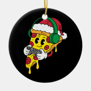 Ornamento De Cerâmica Engraçado Gamer Pizza Vídeo Jogo de Natal Homens