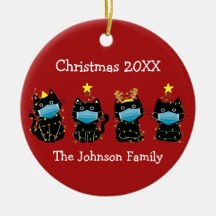 Ornamento De Cerâmica Engraçado Gato Natal Covid Face Máscaras Persona
