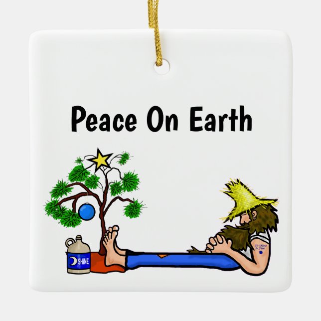 Ornamento De Cerâmica Engraçado Hillbilly e Papais noeis Moonshine Ornam (Frente)