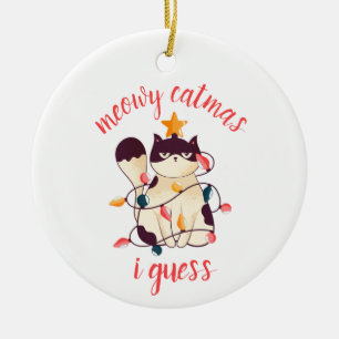 Ornamento De Cerâmica Engraçado Meowy Catmas Eu Acho Que Foto De Arma S