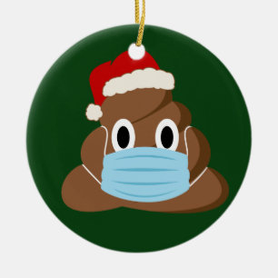 Ornamento De Cerâmica Engraçado Natal 2020Poop Emoji Veste uma máscara