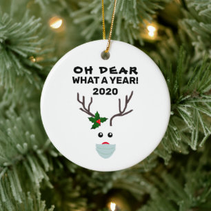 Ornamento De Cerâmica Engraçado Natal Covid 2020 Face Mask Reindeer