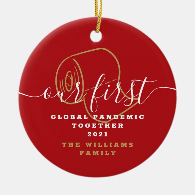 Ornamento De Cerâmica Engraçado Nossa Primeira Foto Global Pandêmica Cov (Frente)