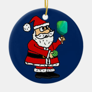 Ornamento De Cerâmica Engraçado Papai Noel Jogando Pickleball