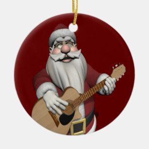 Ornamento De Cerâmica Engraçado Papai Noel Toca Violão Acústico