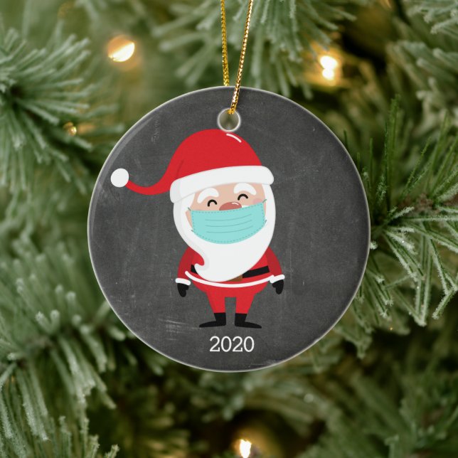 Ornamento De Cerâmica Engraçado Papai Noel Vestindo Facemask 2020 Natal (Árvore)