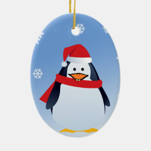 Ornamento De Cerâmica Engraçado Penguin Natal Papai Noel