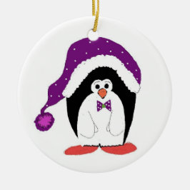Ornamento De Cerâmica Engraçado Pinguim de Natal