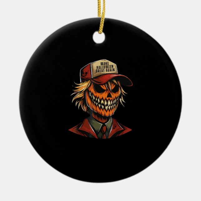 Ornamento De Cerâmica Engraçado Pumpkin Pumpkin Skeleton Torna o Hallowe (Frente)