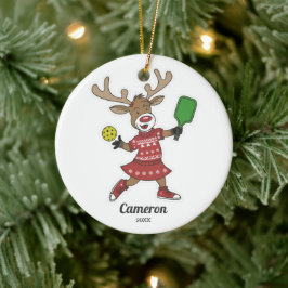 Ornamento De Cerâmica Engraçado Realizador de Pickleball de Natal, Foto 