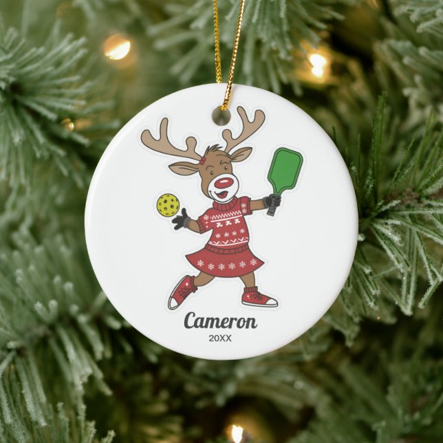 Ornamento De Cerâmica Engraçado Realizador de Pickleball de Natal, Foto  (Árvore)