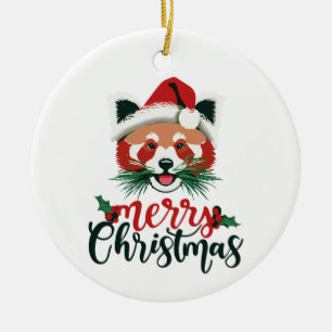 Ornamento De Cerâmica Engraçado Red Panda Feliz Natal
