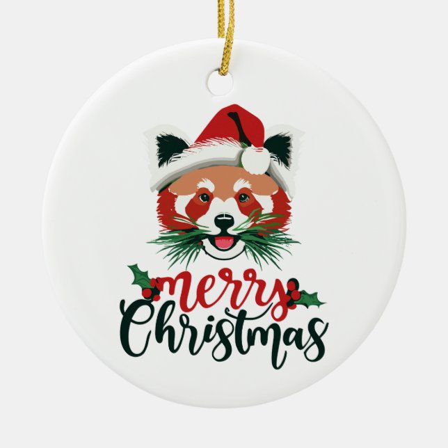 Ornamento De Cerâmica Engraçado Red Panda Feliz Natal (Frente)