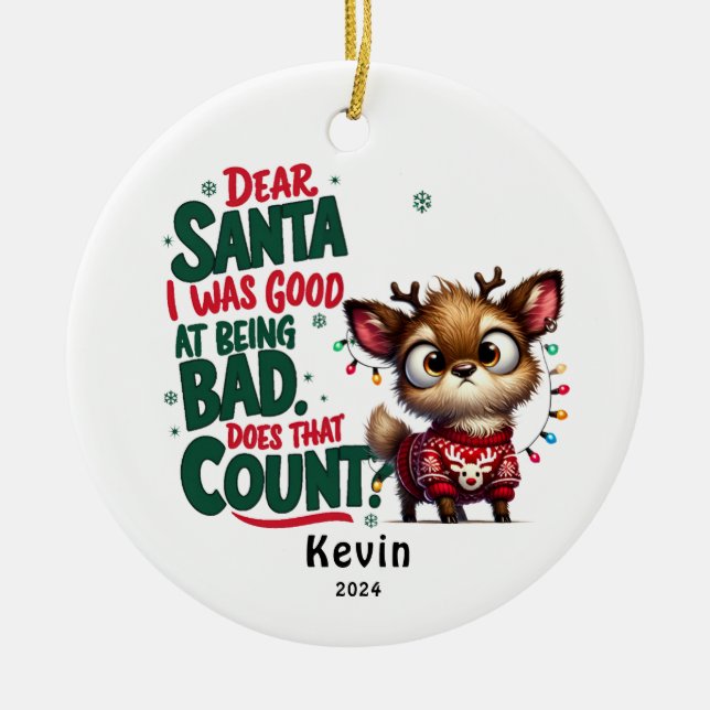 Ornamento De Cerâmica Engraçado Reindeer Caros Papais noeis de Natal Mal (Frente)