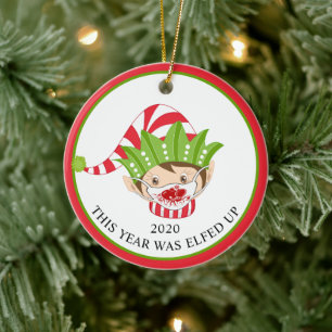 Ornamento De Cerâmica Engraçado Rosto de Natal Elf 2020