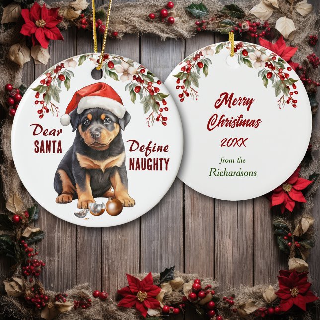 Ornamento De Cerâmica Engraçado Rottweiler Define o Natal travesso (Criador carregado)