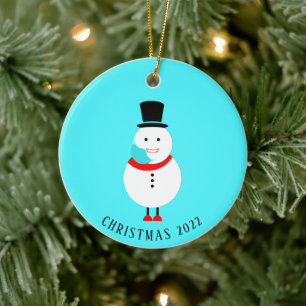 Ornamento De Cerâmica Engraçado Snowman Face Máscara Natal Personalizado