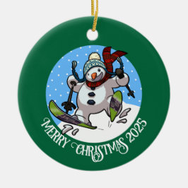 Ornamento De Cerâmica Engraçado Snowman Feliz Natal Adicione Cartografia
