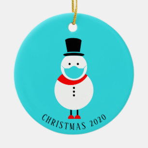 Ornamento De Cerâmica Engraçado Snowman no Rosto Máscara Natal Personali