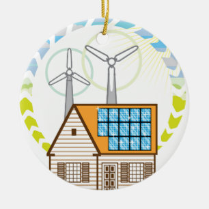 Ornamento De Cerâmica Enrole a energia solar de Eco do vetor da casa