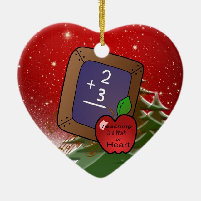 Ornamento De Cerâmica Ensinar é uma obra de coração (Frente)
