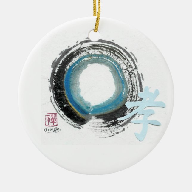 Ornamento De Cerâmica Enso com caráter de Kanji para o devoto (Frente)