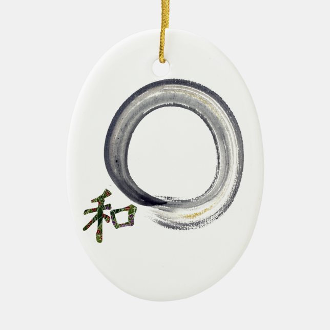 Ornamento De Cerâmica Enso de prata com Kanji - harmonia (Frente)