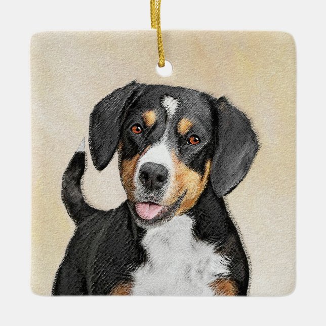 Ornamento De Cerâmica Entlebucher Mountain Dog Painting - Arte Original (Frente)
