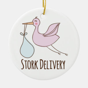 Ornamento De Cerâmica Entrega da cegonha