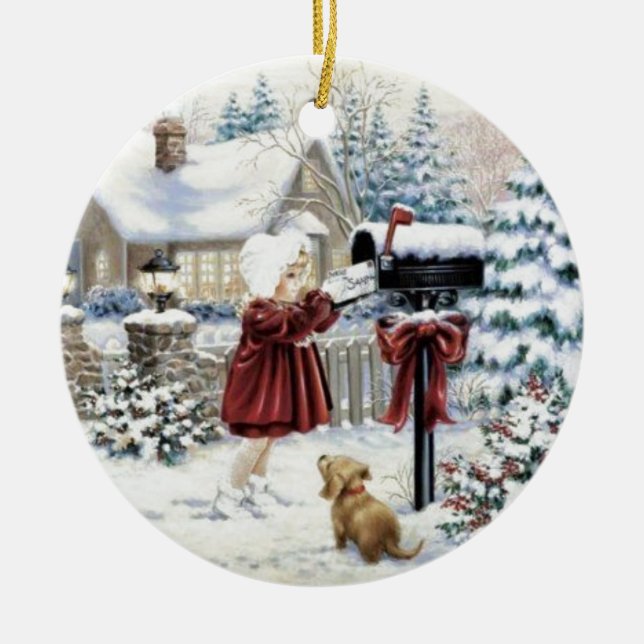 Ornamento De Cerâmica Entrega de natais vintages (Frente)