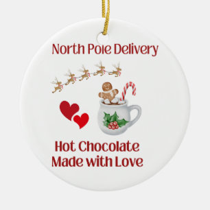 Ornamento De Cerâmica Entrega do Polo Norte Chocolate Quente com Amor em