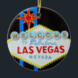 Ornamento De Cerâmica Época natalícia de Las Vegas<br><div class="desc">Você pode personalizar este ornamento de Las Vegas e usá-lo como uma decoração do divertimento para pacotes ou no lugar de um cartão e fazer seus cartões de natal memoráveis!</div>