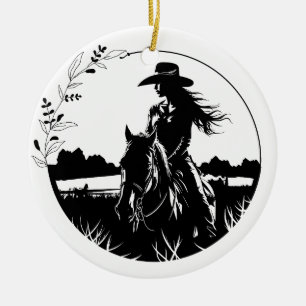 Ornamento De Cerâmica Equestre Moderno Elegante Cowgirl Ocidental