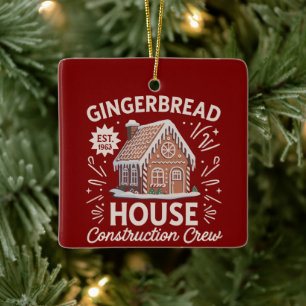 Ornamento De Cerâmica Equipe de Construção de Casa de Gingerbread Natal 