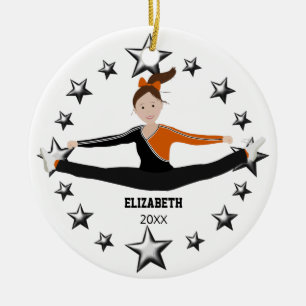 Ornamento De Cerâmica Equipe de Drill Cheer Brunette Black And Orange