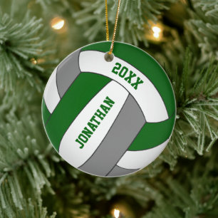 Ornamento De Cerâmica equipe de esporte cinza verde prepara voleibol mas