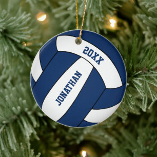 Ornamento De Cerâmica equipe de esportes brancos azuis com vôlei para r