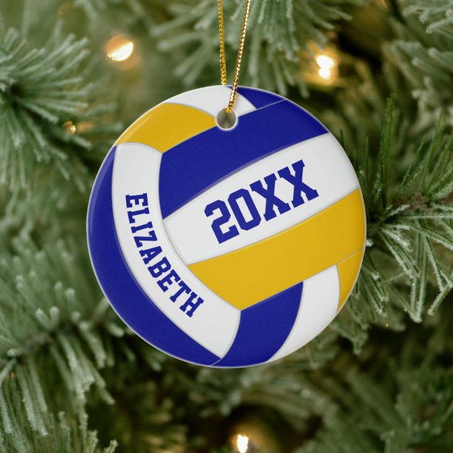 Ornamento De Cerâmica equipe de ouro azul colega garotas voleibol esport (Árvore)