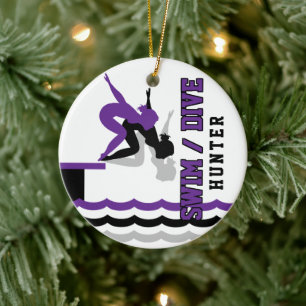 Ornamento De Cerâmica Equipe do mergulho da natação - roxo e preto