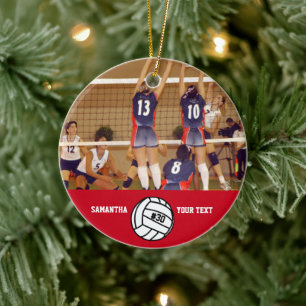 Ornamento De Cerâmica Equipe personalizada de nomes de fotos de vôlei n