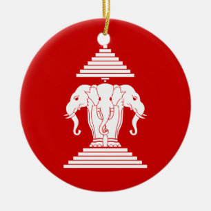 Ornamento De Cerâmica Erawan três dirigiu o Lao do elefante/bandeira de