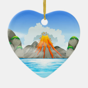 Ornamento De Cerâmica Erupção do vulcão no lago