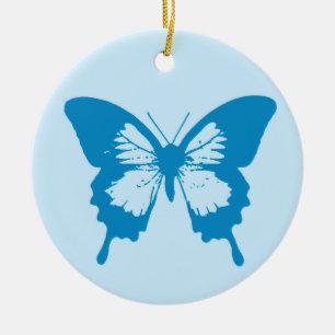Ornamento De Cerâmica Esboço da borboleta, azul-ceruliano e azul-céu