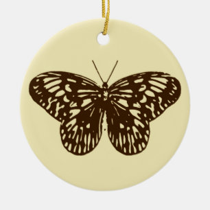 Ornamento De Cerâmica Esboço da borboleta, castanho de chocolate em beg