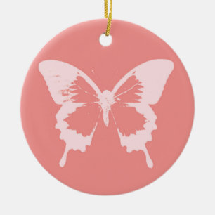 Ornamento De Cerâmica Esboço da borboleta, rosa-coral