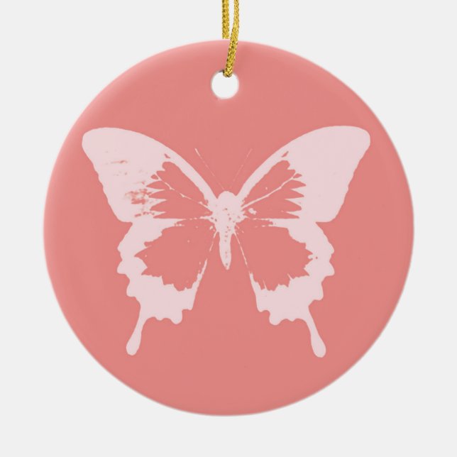 Ornamento De Cerâmica Esboço da borboleta, rosa-coral (Frente)