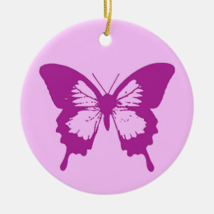 Ornamento De Cerâmica Esboço da borboleta, rosa-gelo e roxo ametista