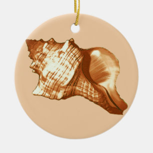 Ornamento De Cerâmica Esboço da concha - castanho, branco e bronzeado